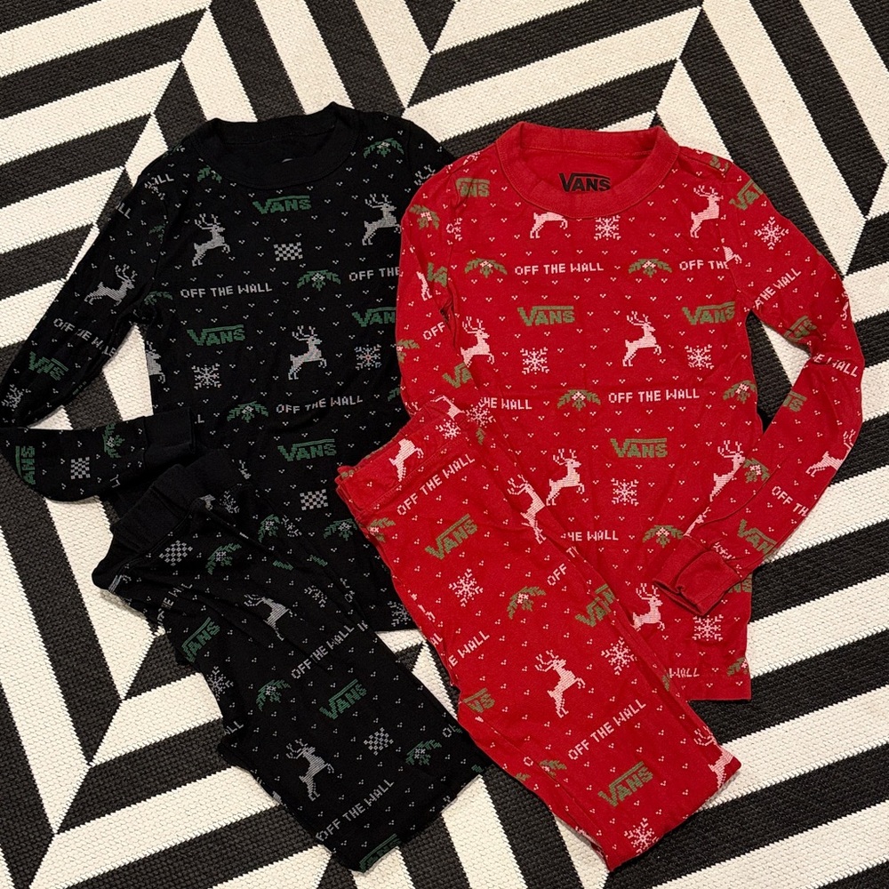 2 Vans Kids Pajama Sets - Festive Red and Black